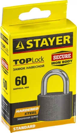 Замок STAYER &quot;STANDARD&quot; навесной, металлический корпус, закаленная дужка, 63 мм 37160-60 купить в Ноябрьске