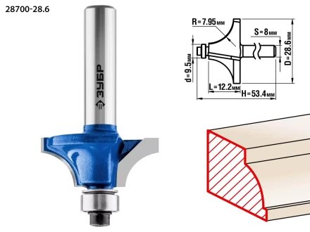 ЗУБР 28.6 x 12.2 мм, радиус 8 мм, фреза кромочная калевочная №1, Профессионал (28700-28.6) купить в Ноябрьске