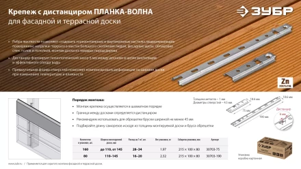 ЗУБР Планка-Волна, 75 мм, цинк, 160 шт, крепеж для монтажа фасадной и террасной доски (30703-75) купить в Ноябрьске