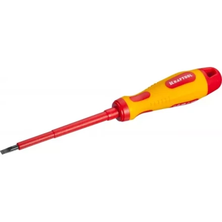 Отвертка KRAFTOOL, высоковольтная, Cr-Mo-V стержень, двухкомпонент. маслобензостойкая рукоятка, SL, 4,0х100мм 250083-4.0-100 купить в Ноябрьске