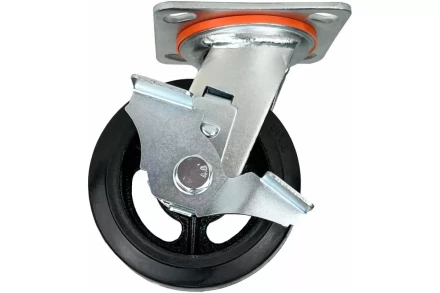 Аппаратное поворотное колесо большегрузное с тормозом HITCH 125*50 резина черная SCdb55 (SZ085005) купить в Ноябрьске