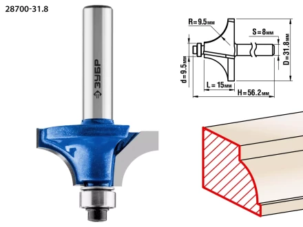 ЗУБР 31.8 x 15 мм, радиус 9.5 мм, фреза кромочная калевочная №1, Профессионал (28700-31.8) купить в Ноябрьске
