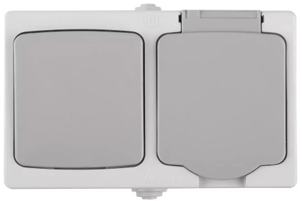 Комплект СВЕТОЗАР &quot;АВРОРА&quot; розетка с зазем. и защ. крышкой, 16А/~250В, выкл. одноклав. IP44, цвет серо-белый, 10А/~250В SV-54323-W купить в Ноябрьске