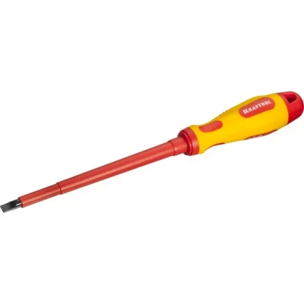 Отвертка KRAFTOOL, высоковольтная, Cr-Mo-V стержень, двухкомпонент. маслобензостойкая рукоятка, SL, 6,5х150мм 250083-6.5-150 купить в Ноябрьске