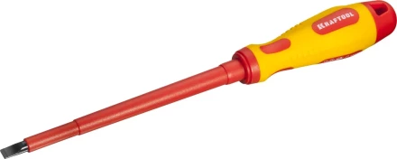 Отвертка KRAFTOOL, высоковольтная, Cr-Mo-V стержень, двухкомпонент. маслобензостойкая рукоятка, SL, 6,5х150мм 250083-6.5-150 купить в Ноябрьске