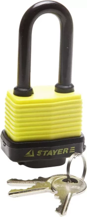 Замок STAYER &quot;MASTER&quot; навесной, всепогодный, пластиковая защита корпуса, с удлин. закален. дужкой,на карточке, 50мм 37141-40 купить в Ноябрьске