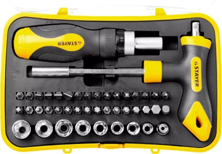 Набор STAYER &quot;MASTER&quot; &quot;HERCULES&quot;: Отвертка реверсивная, Т-образная отвертка-битодержатель, адаптер для торц голов, 43 предм 25084-H43 купить в Ноябрьске