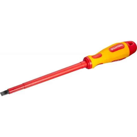 Отвертка KRAFTOOL, высоковольтная, Cr-Mo-V стержень, двухкомпонент. маслобензостойкая рукоятка, SL, 8,0х175мм 250083-8.0-175 купить в Ноябрьске