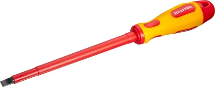 Отвертка KRAFTOOL, высоковольтная, Cr-Mo-V стержень, двухкомпонент. маслобензостойкая рукоятка, SL, 8,0х175мм 250083-8.0-175 купить в Ноябрьске