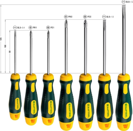 Набор X-Drive, KRAFTOOL 250081-H7: Отвертки профессиональные, SL: 3x80, 5x100, 6x125; PH: 1x80, 2x100; PZ: 1x80, 2x100 250081-H7 купить в Ноябрьске