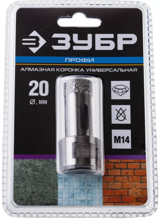 Алмазная коронка ЗУБР "ПРОФЕССИОНАЛ" универсальная для УШМ, сухое сверление, алмазы на вакуумной пайке,  посадка М14, d=16мм 29865-16 купить в Ноябрьске