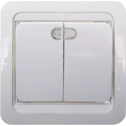 Выключатель СВЕТОЗАР &quot;ГАММА&quot; двухклавишный, с подсветкой, цвет белый, 10А/~250В SV-54135-W купить в Ноябрьске