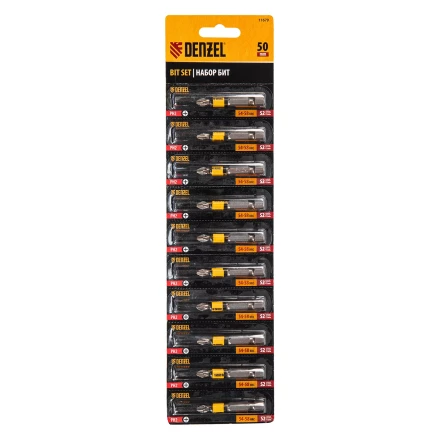 Бита PH2х50, сталь легированная S2, 10 шт., круглый профиль, отрывная упаковка, Е 6,3 Denzel 11679 купить в Ноябрьске
