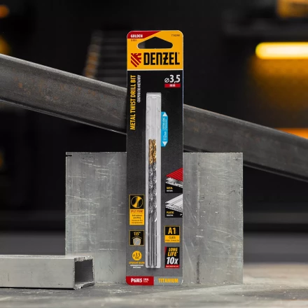 Сверло спиральное по металлу Denzel 3,5 х 112 мм, Р6М5, Golden Tip, удлиненное, 2шт. 718248 купить в Ноябрьске