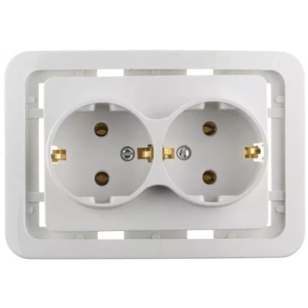 Розетка СВЕТОЗАР &quot;ГАММА&quot; двойная, с заземлением, цвет белый, 16А/~250В SV-54107-W купить в Ноябрьске