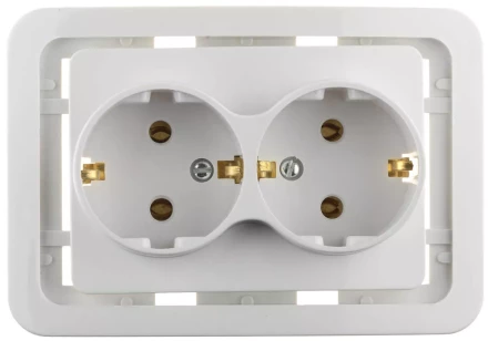 Розетка СВЕТОЗАР &quot;ГАММА&quot; двойная, с заземлением, цвет белый, 16А/~250В SV-54107-W купить в Ноябрьске