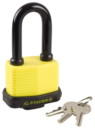 Замок STAYER &quot;MASTER&quot; навесной, всепогодный, пластиковая защита корпуса, с удлин. закален. дужкой,на карточке, 60мм 37141-50 купить в Ноябрьске