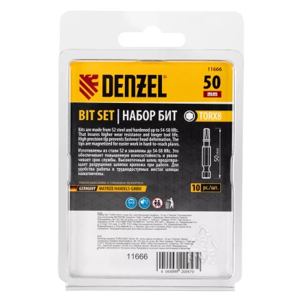 Бита TX 8х50, сталь S2, шестигранный профиль, 10 шт. Е 6,3 Denzel 11666 купить в Ноябрьске