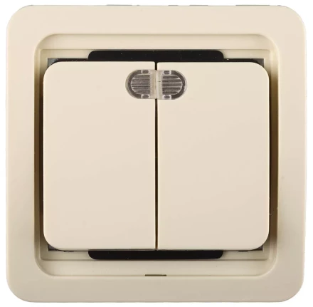 Выключатель СВЕТОЗАР &quot;ГАММА&quot; двухклавишный, с подсветкой, цвет бежевый, 10А/~250В SV-54135-B купить в Ноябрьске