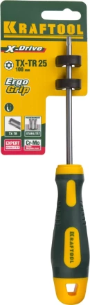 Отвертка KRAFTOOL, Cr-Mo-V сталь, двухкомпонентная противоскользящая рукоятка, TORX Hole, №25x100мм 250077-25-100 купить в Ноябрьске