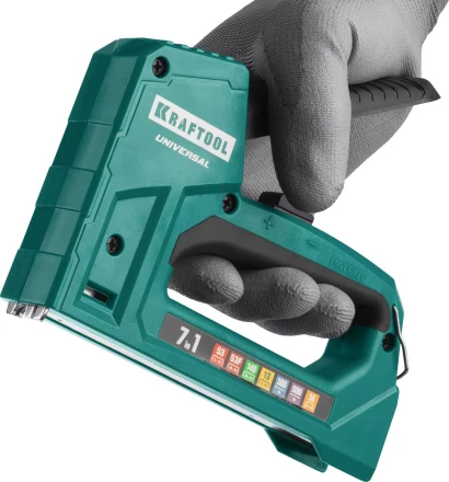 Степлер для скоб &quot;Universal&quot; 7-в-1: 53(6-14 мм)/53F(10-14 мм)/140 (10-14 мм)/13 (6-14 мм)/36 (10-14 мм)/300(16 мм)/500(16 мм), суперлегкий, KRAFTOOL 31524 купить в Ноябрьске