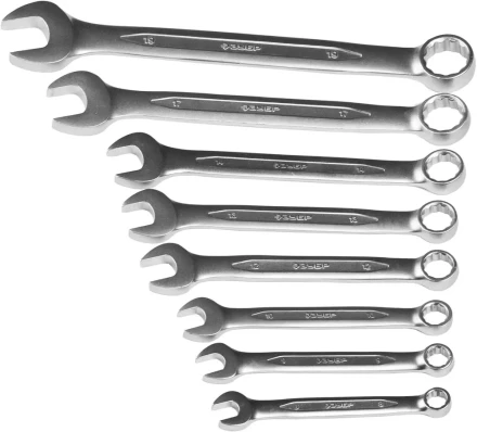 Набор ЗУБР &quot;ПРОФИ&quot;: Ключ гаечный комбинированный, Cr-V сталь, хромированный, 8-19мм, 8шт 27028-H8 купить в Ноябрьске