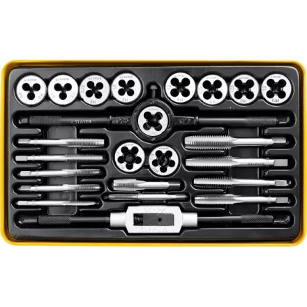 Набор метчиков и плашек STAYER &quot;MASTER&quot;, метчикодержатель 1шт, плашкодержатель 1шт, метчики 11шт, плашки 11шт, 24 предмета 28020-H24 купить в Ноябрьске