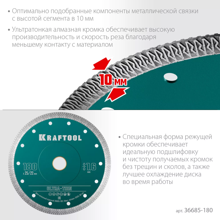 Диск алмазный для УШМ и плиткорезов супертонкие  ULTRA-THIN 36685-180 купить в Ноябрьске