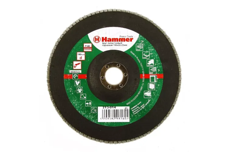 Круг Лепестковый Торцевой (КЛТ) HAMMER КЛТ 1 Ф180х22 Р60 213-014 купить в Ноябрьске