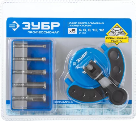 Набор ЗУБР &quot;ПРОФЕССИОНАЛ&quot;: Алмазные трубчатые сверла по керамике с кондуктором, гальваника, зерно 60, d=4/6/8/10/12мм, 6шт 29851-H6 купить в Ноябрьске