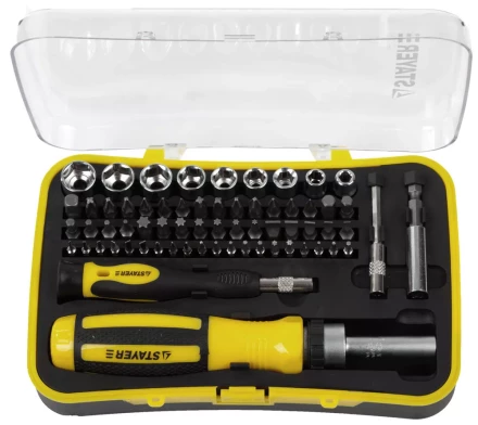Набор STAYER &quot;MASTER&quot;: Отвертка реверсивная с эргономичной ручкой, с насадками, в пластмассовом боксе, 65 предметов 25310-H65 купить в Ноябрьске