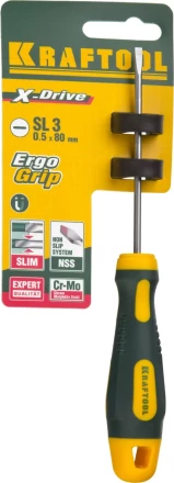 Отвертка KRAFTOOL, Cr-Mo-V сталь, двухкомпонентная противоскользящая рукоятка, SL, 3,0x80мм 250071-3.0-080 купить в Ноябрьске