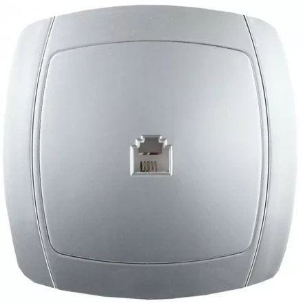 Розетка СВЕТОЗАР &quot;АКЦЕНТ&quot; телефонная одинарная в сборе, цвет серебристый металлик SV-54217-SM купить в Ноябрьске