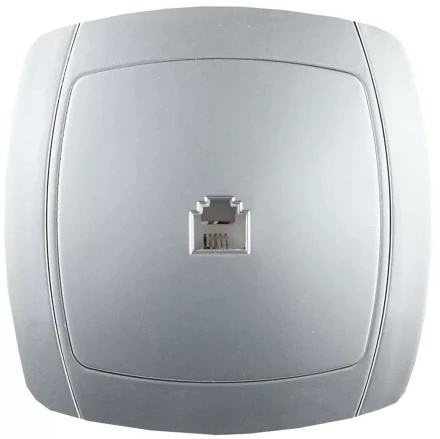 Розетка СВЕТОЗАР &quot;АКЦЕНТ&quot; телефонная одинарная в сборе, цвет серебристый металлик SV-54217-SM купить в Ноябрьске