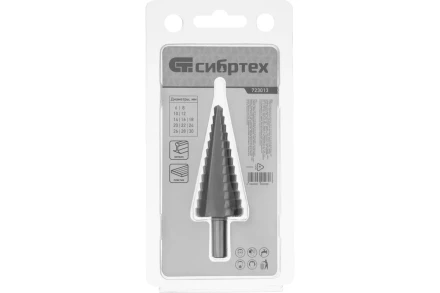 Сверло ступенчатое по металлу Сибртех 723013, 6-8-10-12-14-16-18-20-22-24-26-28-30мм купить в Ноябрьске