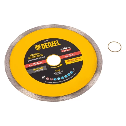 Диск алмазный сплошной, супертонкий, 180 х 25,4 мм, горячее прессование, мокрое резание// Denzel 73158 купить в Ноябрьске