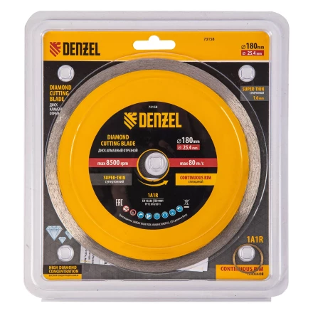 Диск алмазный сплошной, супертонкий, 180 х 25,4 мм, горячее прессование, мокрое резание// Denzel 73158 купить в Ноябрьске