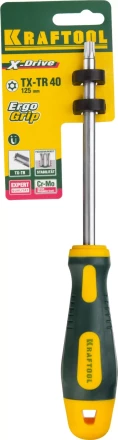 Отвертка KRAFTOOL, Cr-Mo-V сталь, двухкомпонентная противоскользящая рукоятка, TORX Hole, №40x125мм 250077-40-125 купить в Ноябрьске