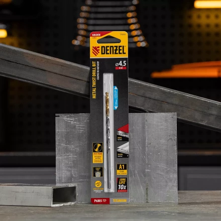 Сверло спиральное по металлу Denzel  4,5 х 126 мм, Р6М5, Golden Tip, удлиненное, 718252 купить в Ноябрьске