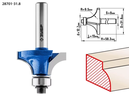 ЗУБР 31.8 x 15 мм, радиус 9.5 мм, фреза кромочная калевочная №1, Профессионал (28701-31.8) купить в Ноябрьске