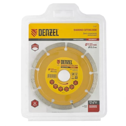 Диск алмазный отрезной сегментный 125 х 22,2 мм сухая резка DENZEL артикул 73101 купить в Ноябрьске