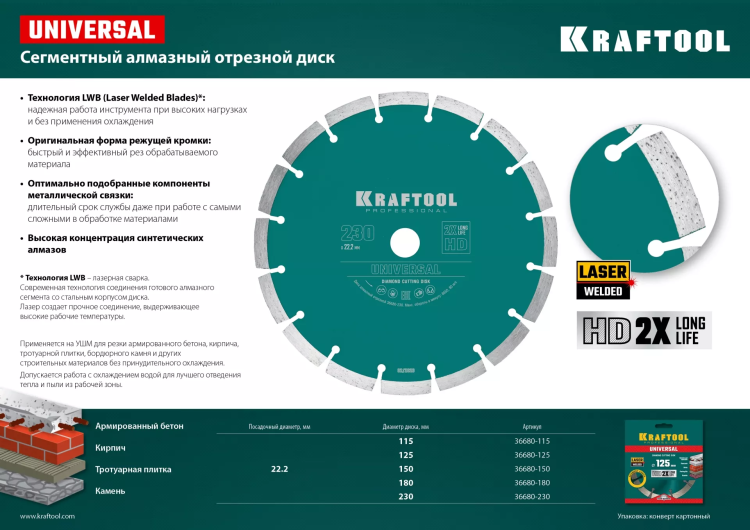 Диск алмазный отрезной для УШМ UNIVERSAL 36680-150 купить в Ноябрьске