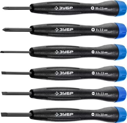 Набор отверток для точных работ TX-6 6 предметов ЗУБР(SL1.6 SL2 SL2.5 SL3 PH00 PH0) купить в Ноябрьске