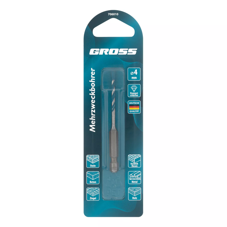 Сверло универсальное Gross, Multipurpose PRO, 6-гр. хвостовик, 4мм, 706010 купить в Ноябрьске