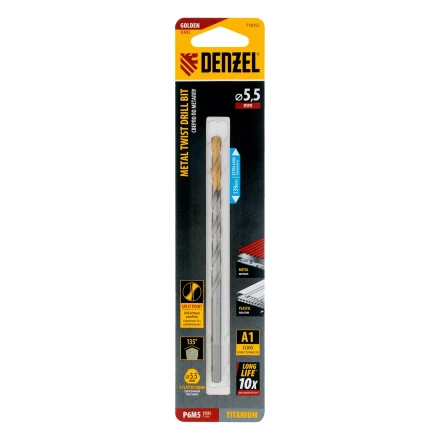 Сверло спиральное по металлу Denzel 5,5 х 139 мм, Р6М5, Golden Tip, удлиненное, 718255 купить в Ноябрьске