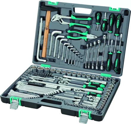 Набор инструментов, 1/2 и 3/8 и 1/4   CrV пластиковый кейс 142 предметов STELS 14107 купить в Ноябрьске