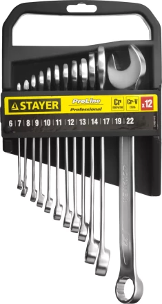 Набор: Ключ STAYER &quot;PROFI&quot; гаечный комбинированный, Cr-V сталь, хромированный, 6-22мм, 12шт 27083-H12 купить в Ноябрьске