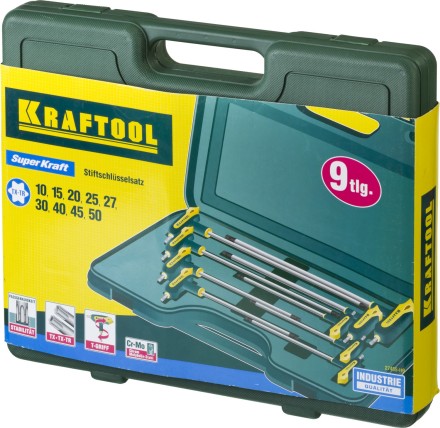 Набор KRAFTOOL Ключи &quot;INDUSTRIE&quot; имбусовые,Cr-Mo(S2),Т-образные,эргоном двухкомп рукоятка,TORX Hole 10-50,9 шт,в боксе 27455-H9 купить в Ноябрьске