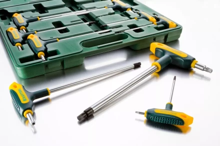 Набор KRAFTOOL Ключи &quot;INDUSTRIE&quot; имбусовые,Cr-Mo(S2),Т-образные,эргоном двухкомп рукоятка,TORX Hole 10-50,9 шт,в боксе 27455-H9 купить в Ноябрьске