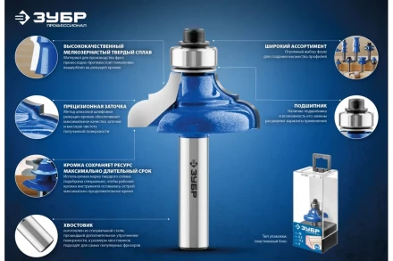 ЗУБР 44.5 x 22 мм, радиус 16 мм, фреза кромочная калевочная №1, Профессионал (28701-44.5) купить в Ноябрьске